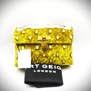 KURT GEIGER Mini Brixton Velvet Shoulder/Crossbody Bag in Mustard Color